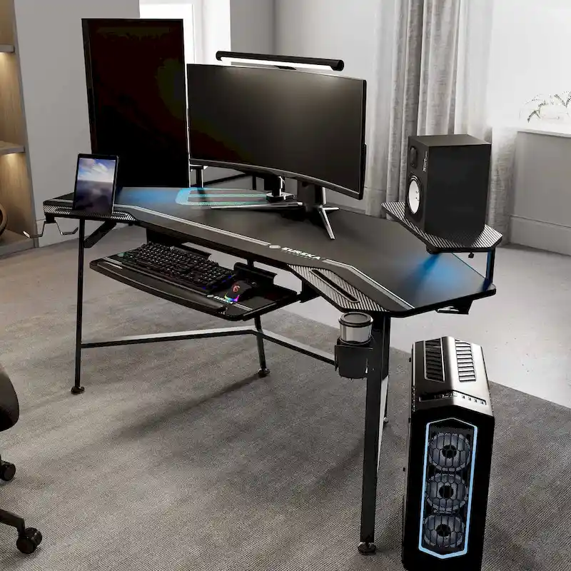 72 Large Gaming Desk Black Multifunctional Computer Desk with Keyboard Tray