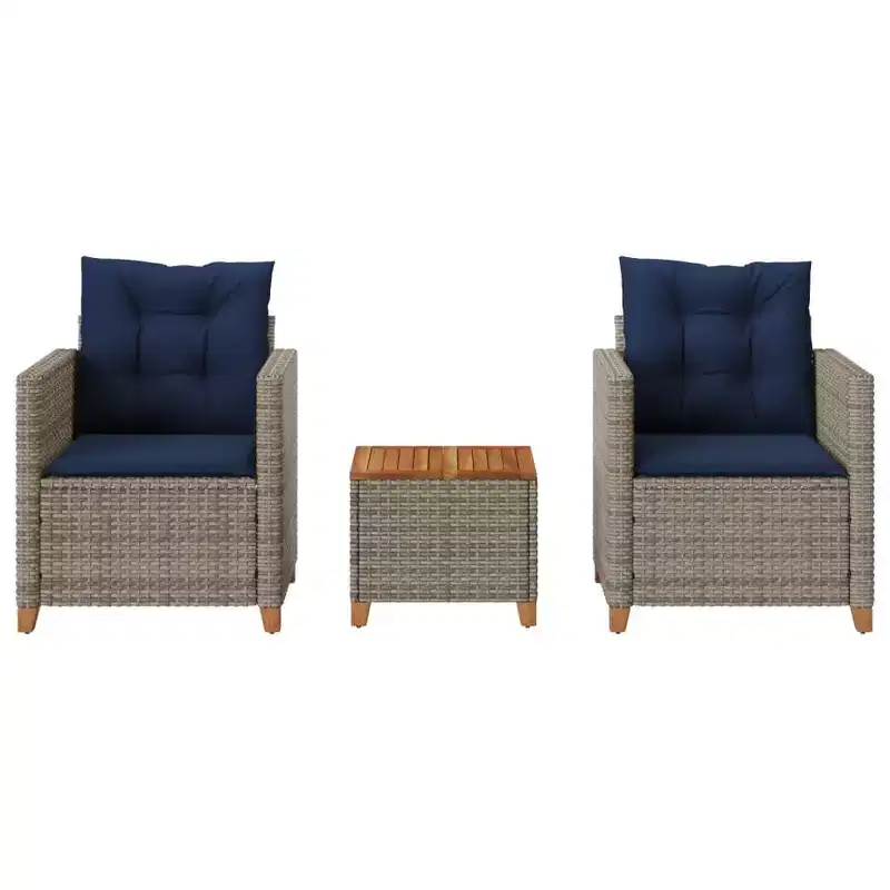 vidaXL Patio Bistro Set Grey PE Rattan Medium Adjustable Feet