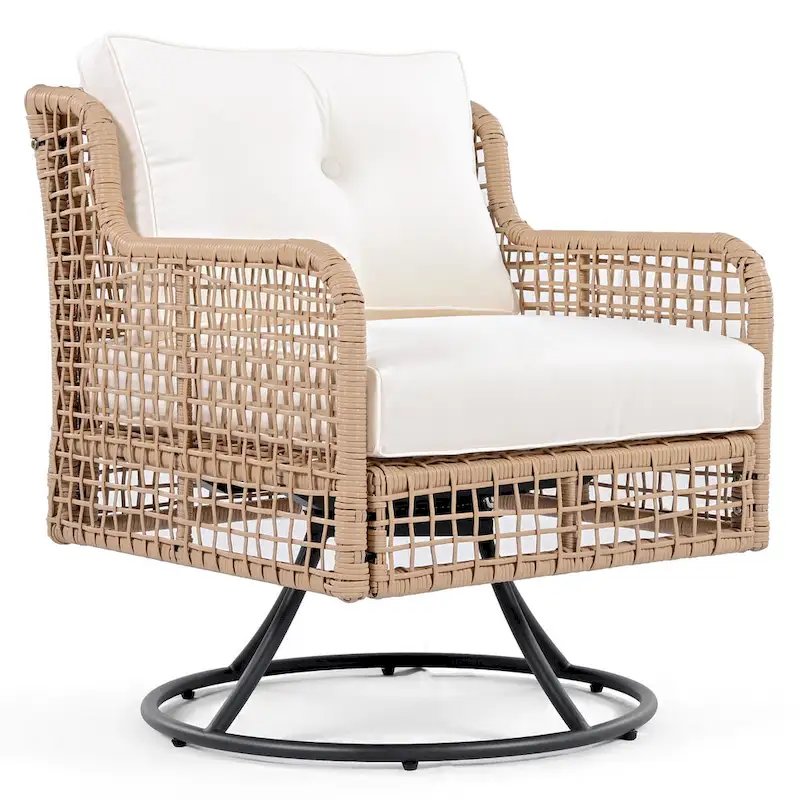 4-Piece Rattan Conversation Sofa Set with Swivel Chairs & Table