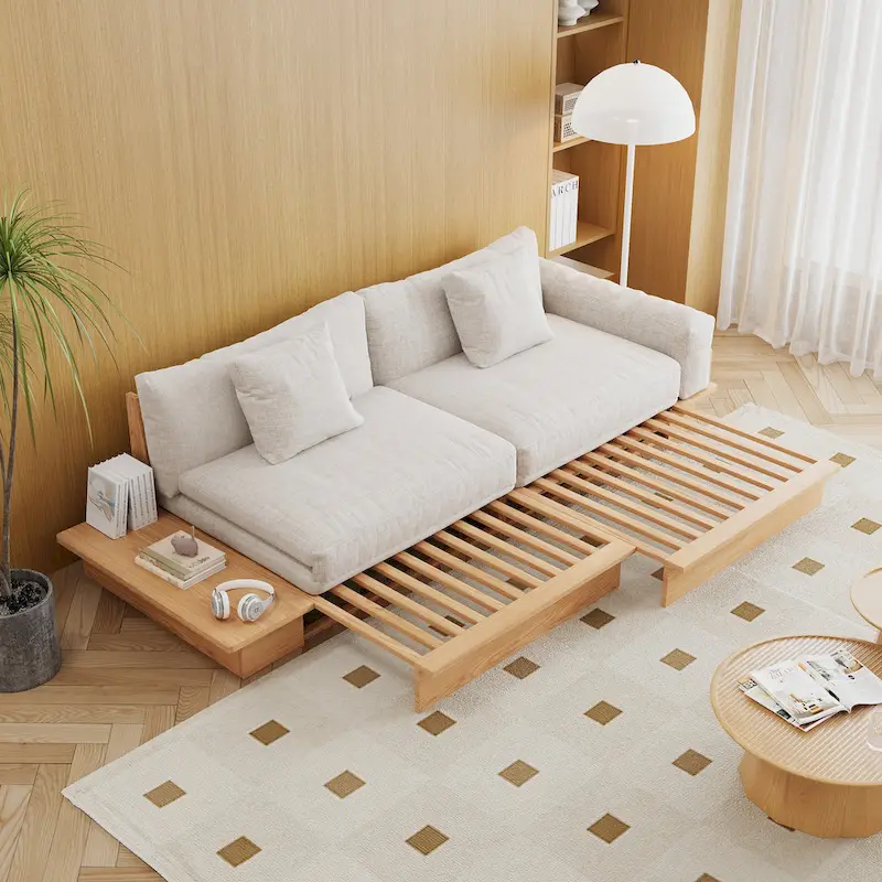 JASIWAY Modern Solid Wood Upholstered Cotton Linen Sofa