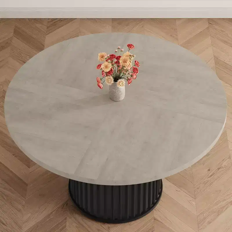 47 Round Dining Table for 4-6 People, Dining Room Table with Sturdy Waveform Metal Pedestal Base, Farmhouse Circle Kitchen Table