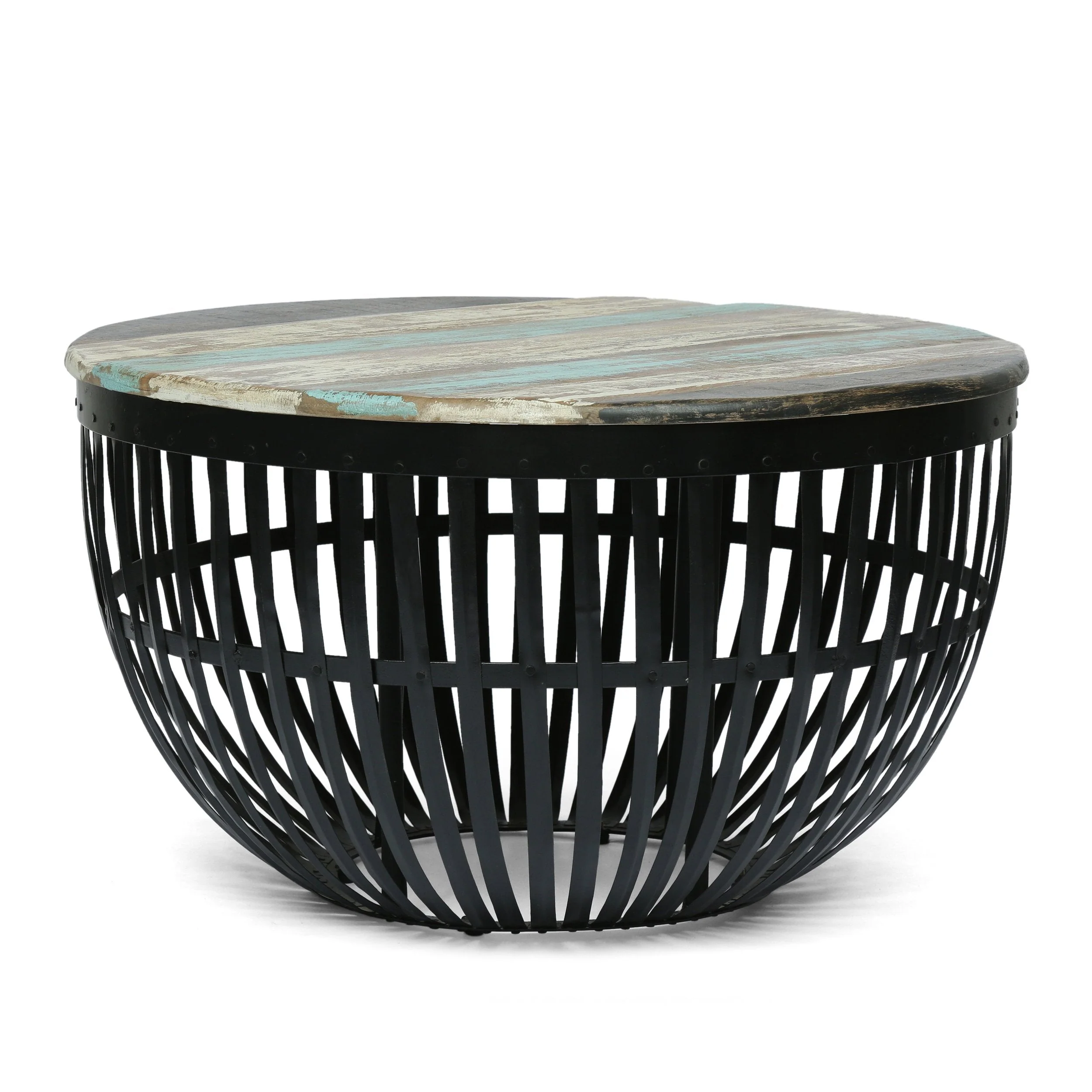 Modern Industrial Handcrafted Mango Wood Coffee Table, Natural and Black - NH237413