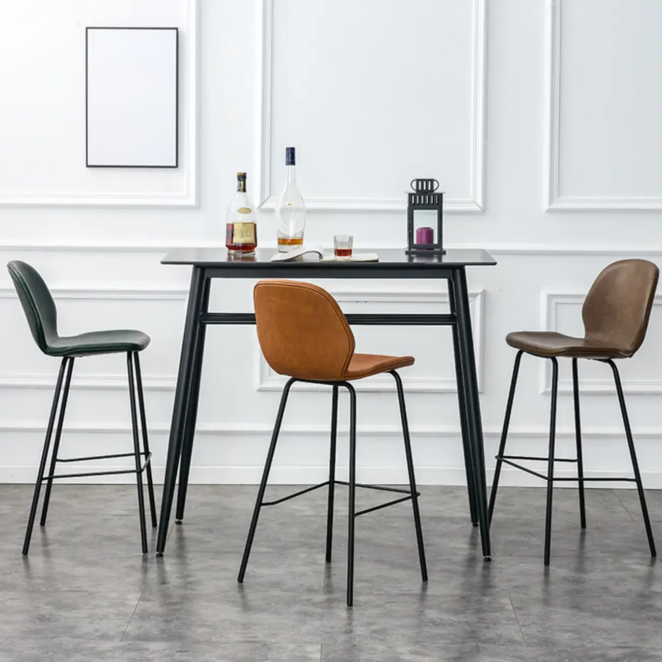 Modern Metal Frame Leather Bar Stool Counter Height