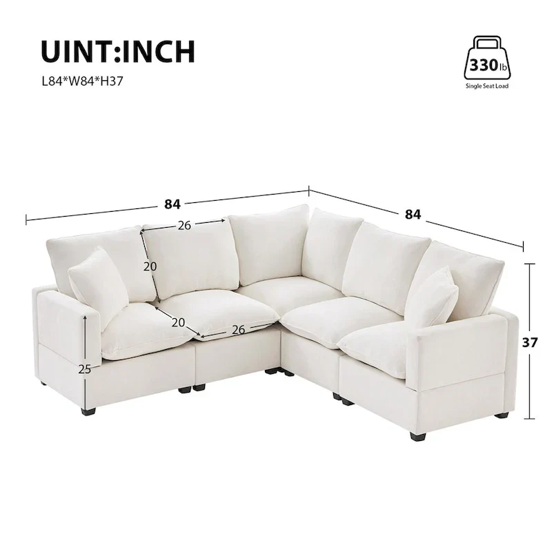 Modern L Shape Modular Sofa,Chenille Sectional Couch Set w/2 Pillows