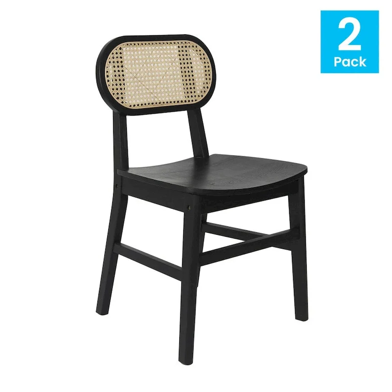 Set of 2 Cane Rattan Dining Chairs with Wood Frame
