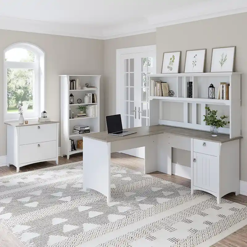 Salinas 60W L Desk with Hutch, Cabinet and Bookcase by Bush Furniture