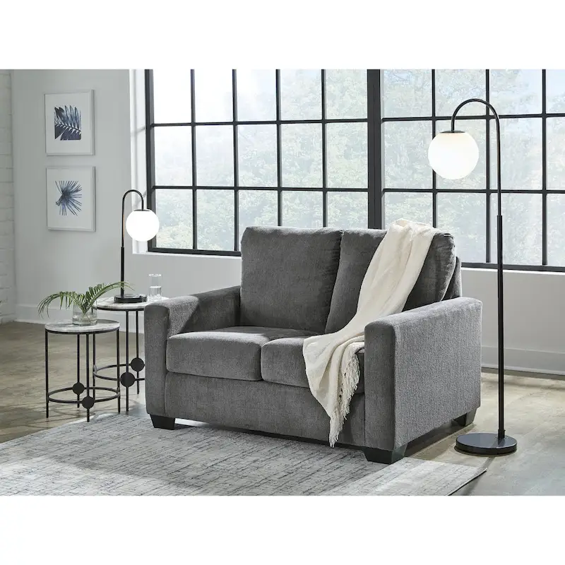 Pewter / Navy Polyester Twin Sofa Sleeper with Built-In Memory Foam Mattress – Seats 2
