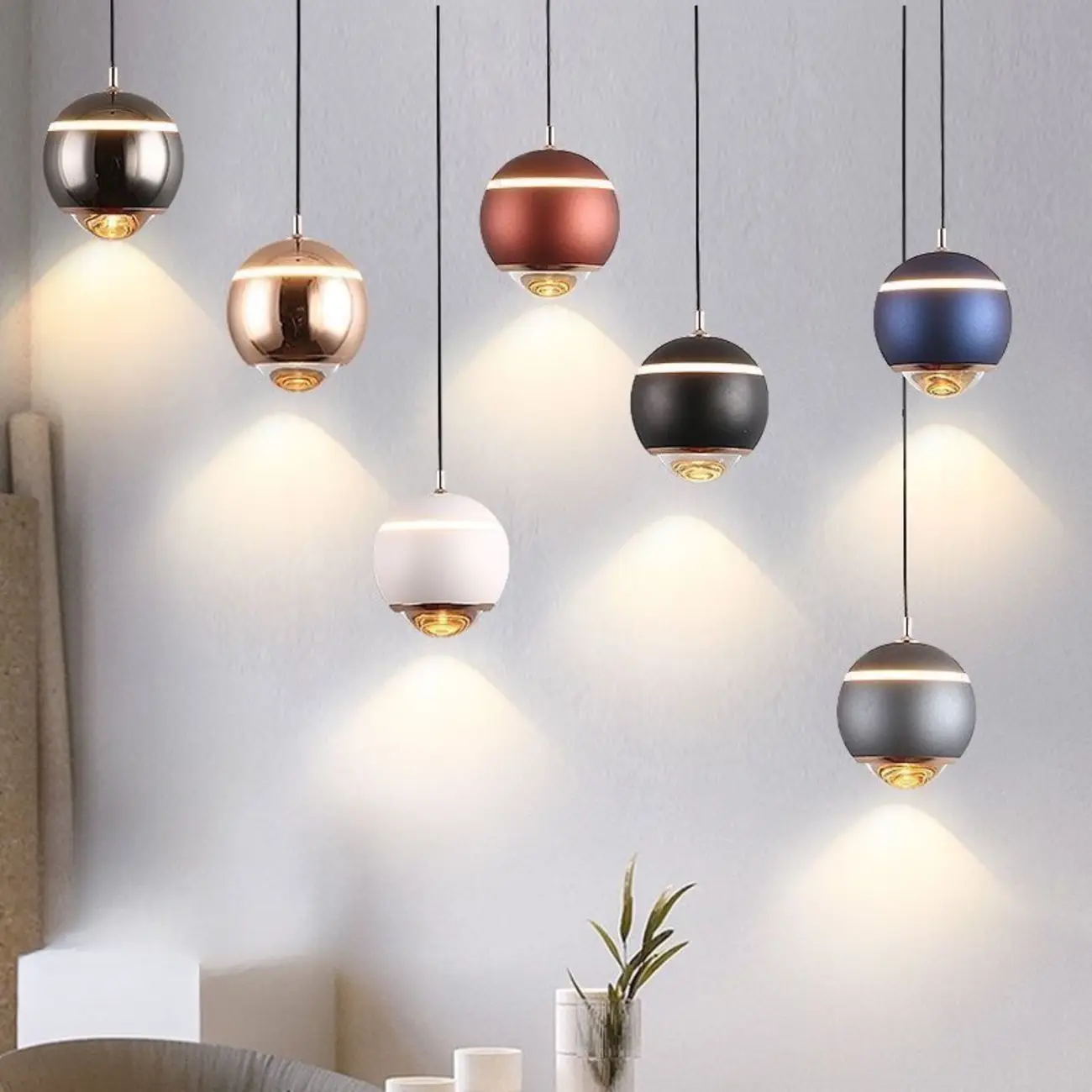 Modern Metal Glass Globe Pendant Light Warm LED