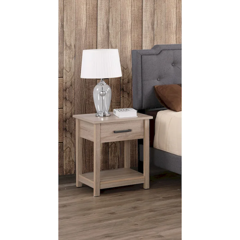 Wooden Nightstand with Drawer and Shelf