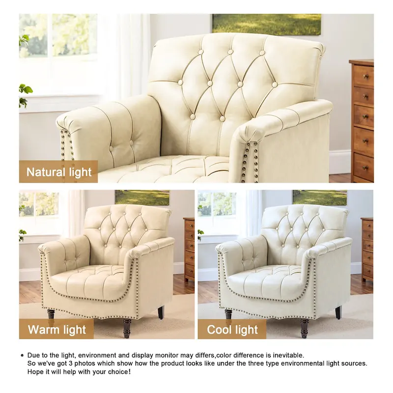 Tufted Vegan Leather Accent Chair Upholstered Armchair