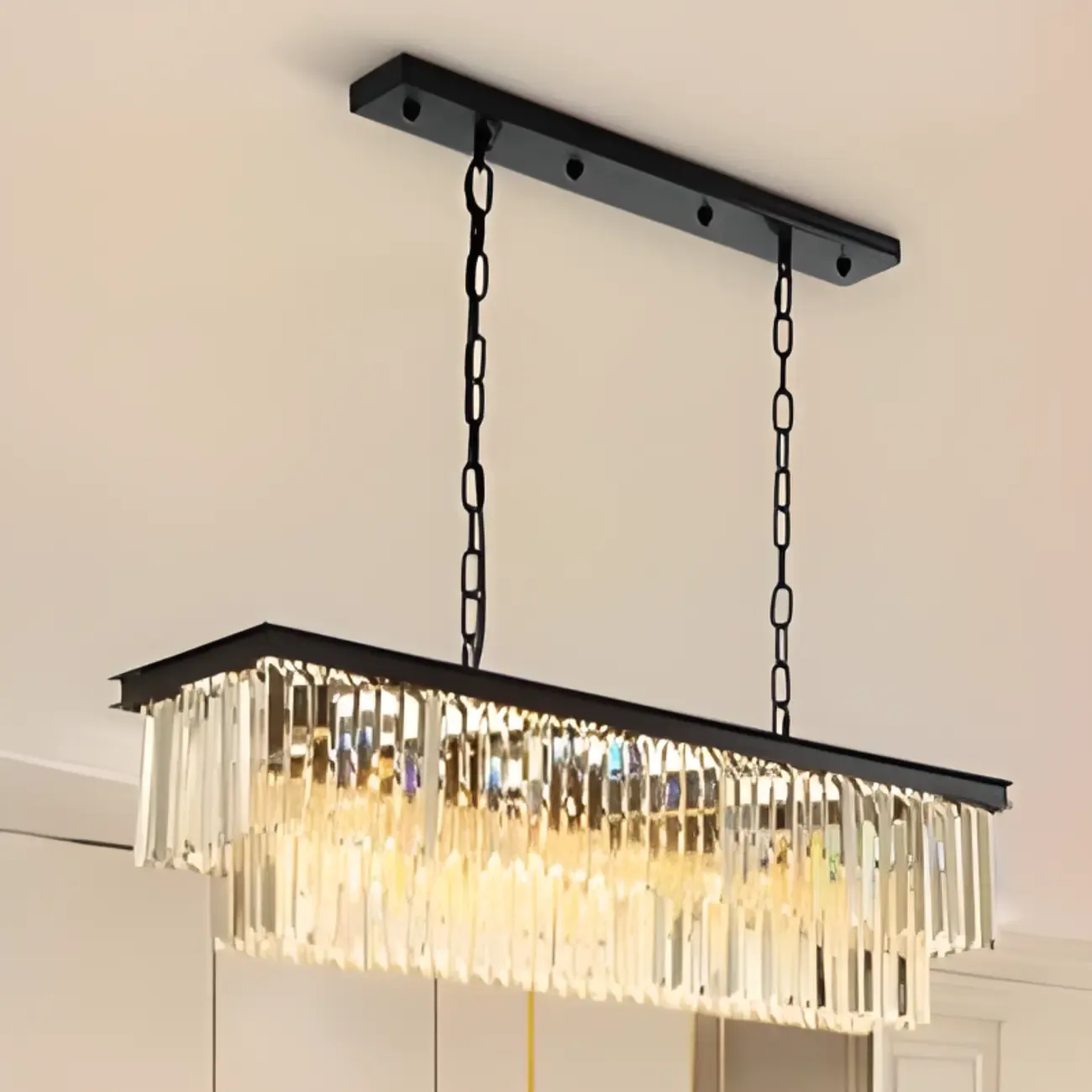 Modern Island Light 2 Tier Transparent Glass in Linear Shape