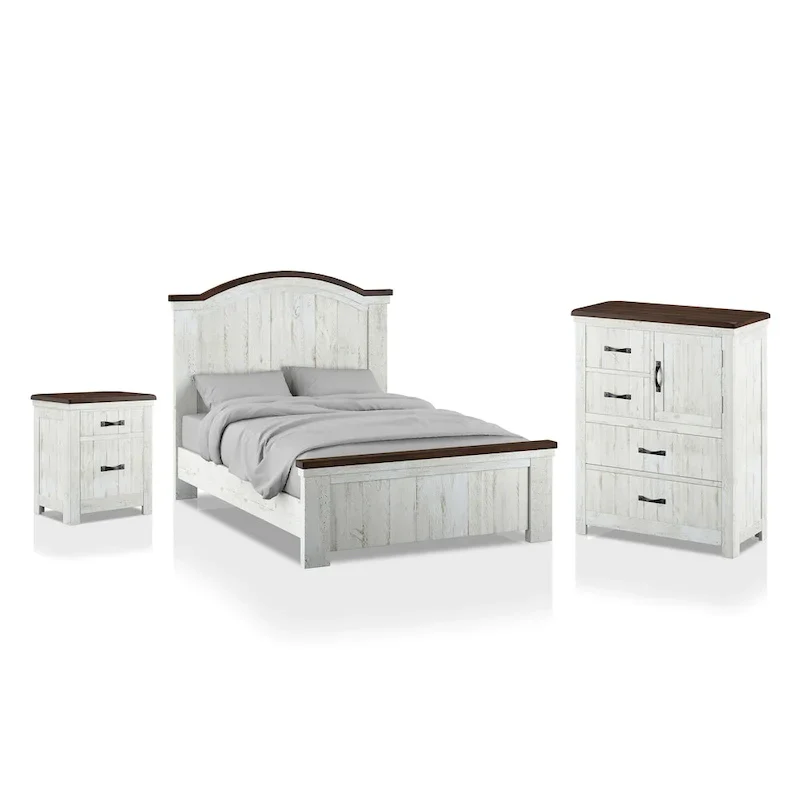 Ynez Farmhouse White Pine 3-Piece Panel Bedroom Set with USB Port by Furniture of America