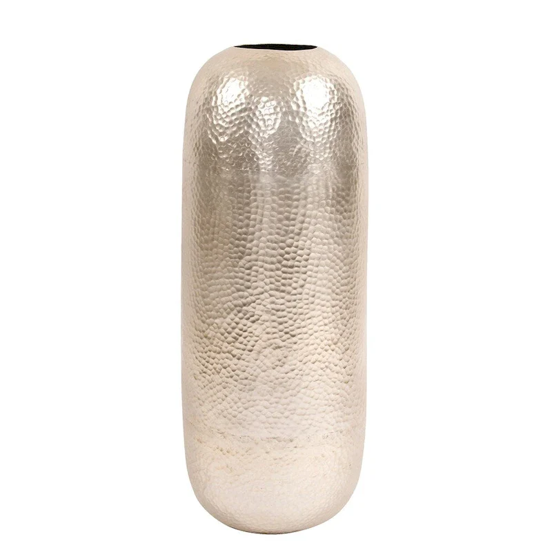 Allan Andrews Oversized Metal Cylinder Vase with Hammered Silver Finish, Large