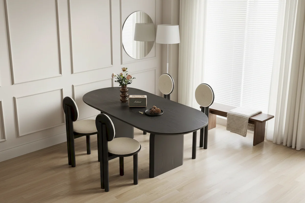 71 Modern Oval Dining Table, Solid Wood Kitchen Table for 6 people - 70.8 X 35.4