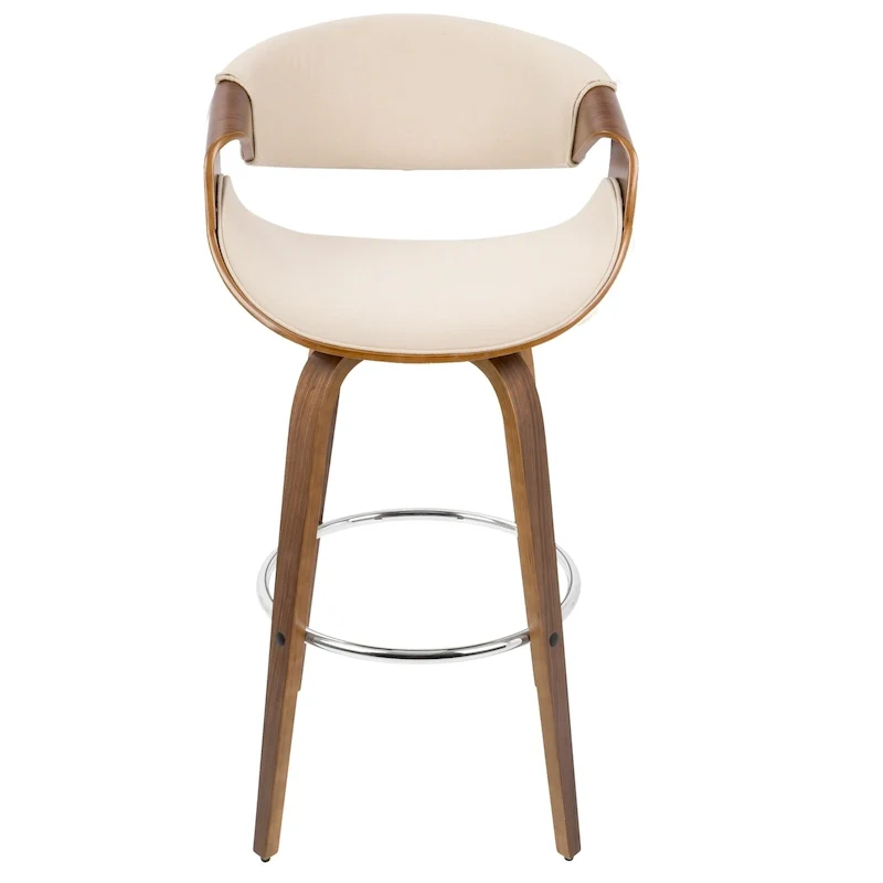 Cream / Grey / Charcoal / Blue Swivel Bar Stool with Wood Legs & Footrest, Set of 2