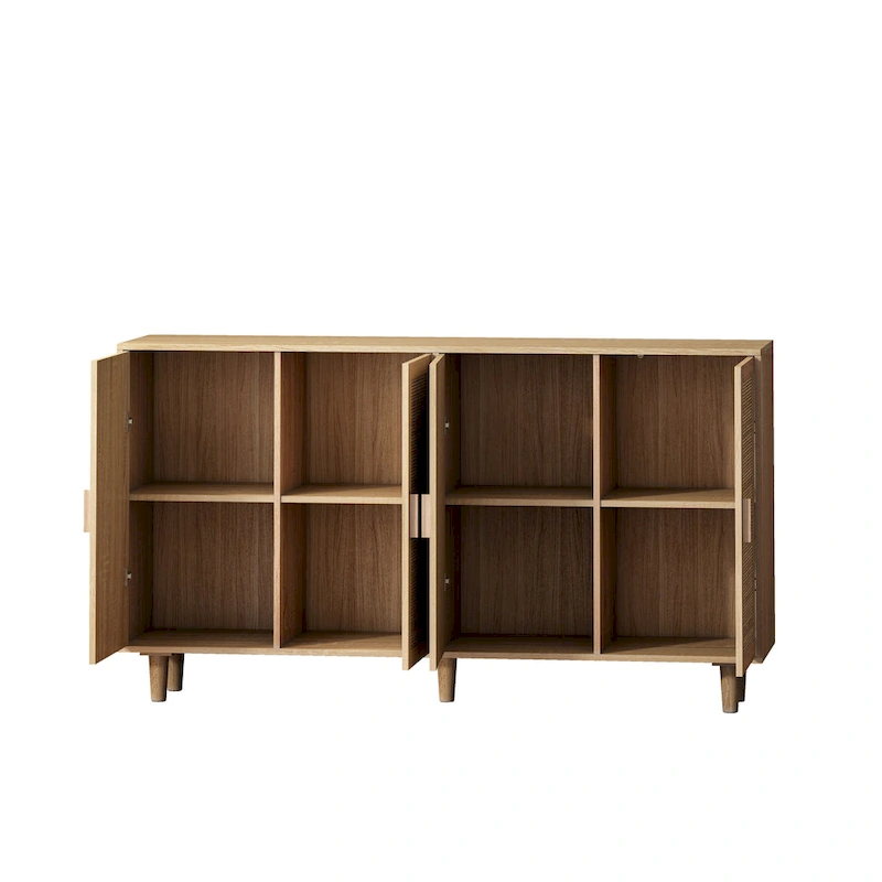 Modern 4-Door Rattan Decorative Storage Cabinet with Adjustable Shelves for Bedroom, Living Room