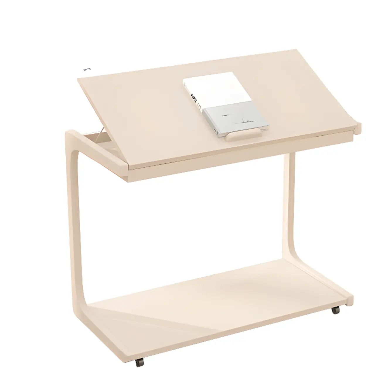 Scandinavian Wooden Flip-Top C-Shaped Side Table with Wheels