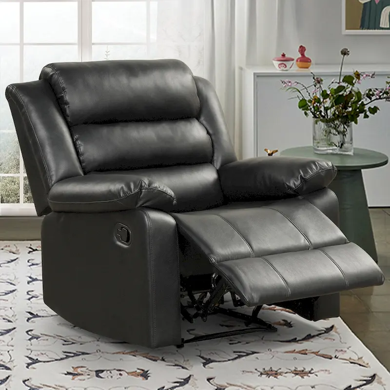 Breathable PU Leather Manual Recliner Chair with Overstuffed Arm and Back