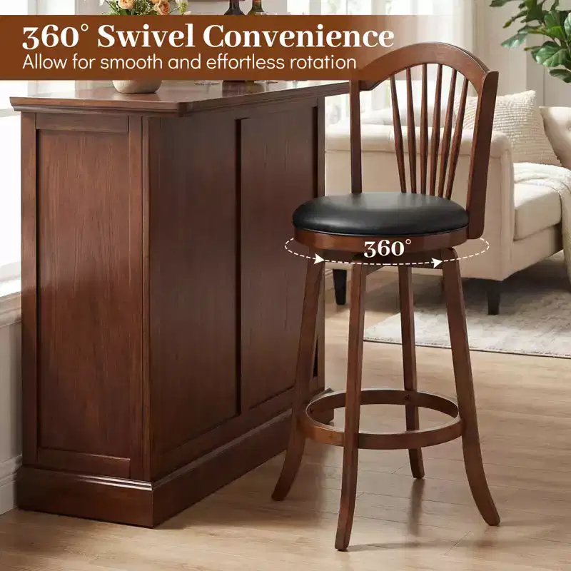 Costway Swivel Bar Stools Set of 2/4, 31 Bar Height Barstools with Backrests & Wood Frame Brown