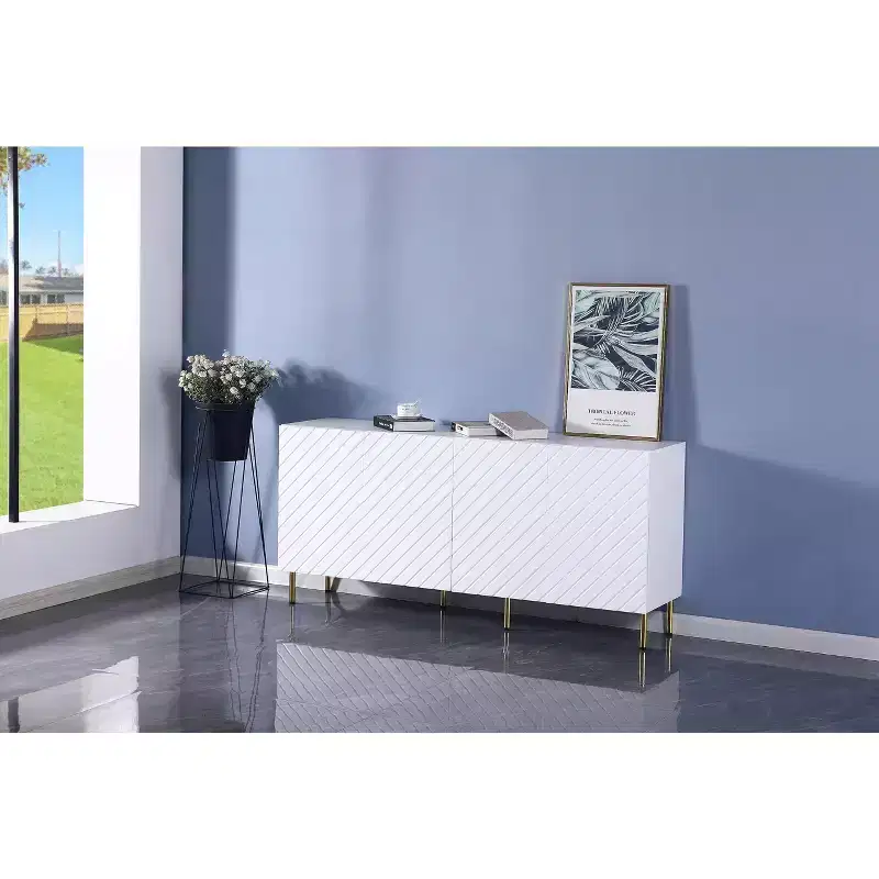 TROPOW 63 Sideboard Buffet, Accent with 4 & Shelves, Storage, Resistant Entryway for Dinning, Living White