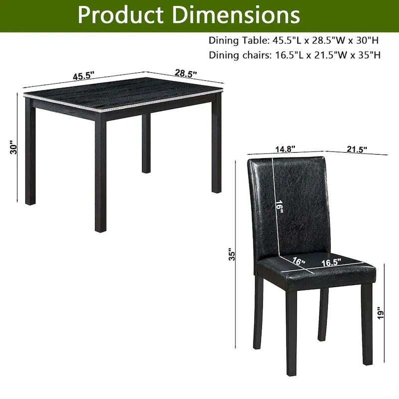 Wooden Dining Table with Rectangular Top and 4 Upholstered Chairs
