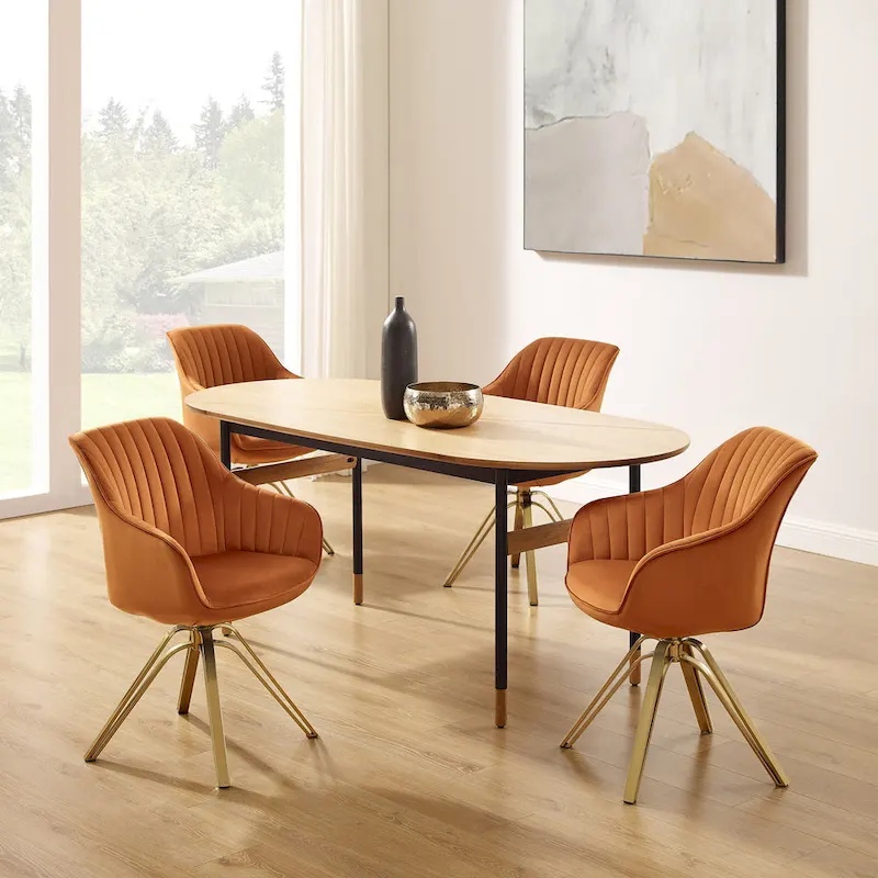 Art Leon Modern Velvet Swivel Chair with Golden Finish