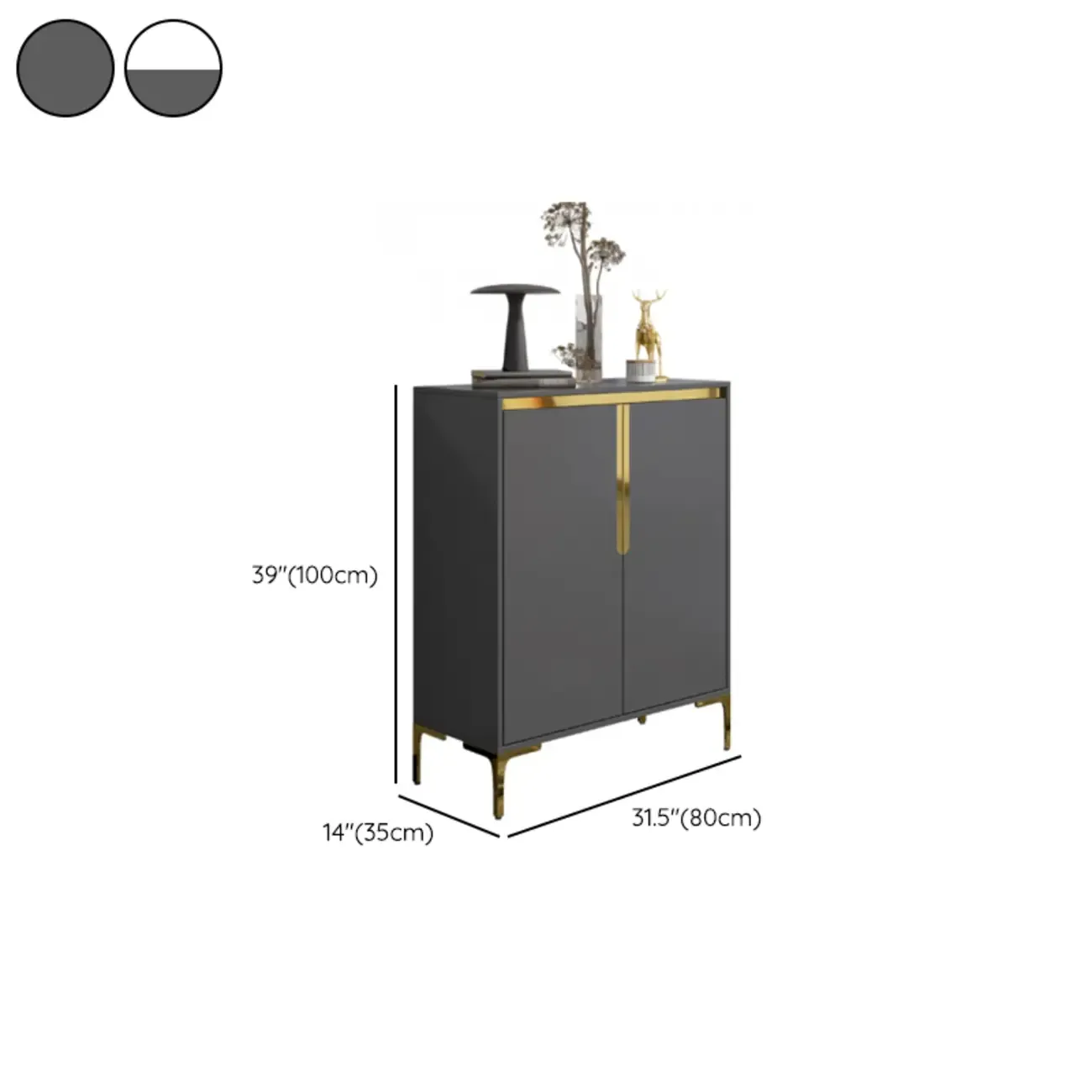 Entryway Wood Large Shoe Cabinet with Gold Accents