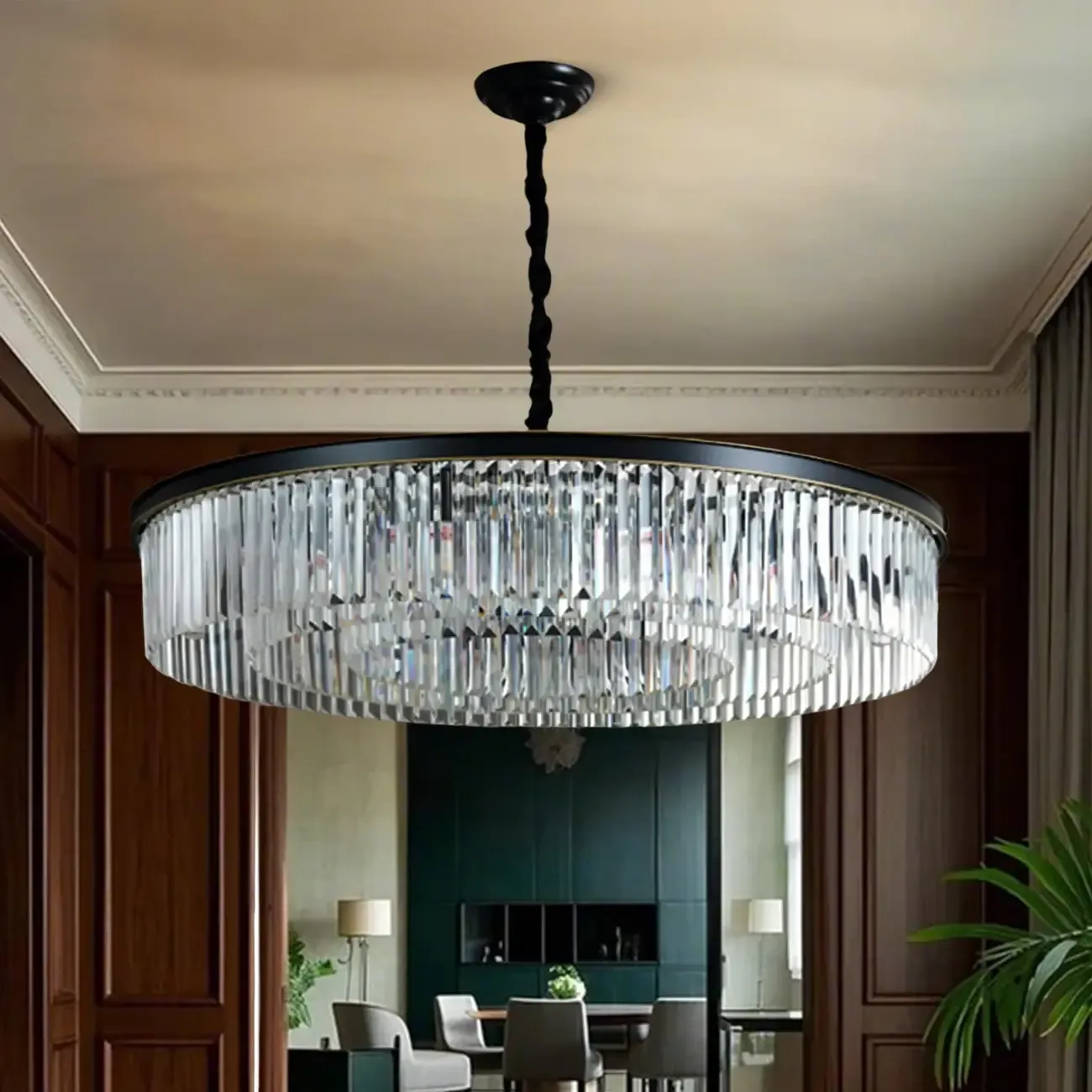 Adjustable Black Round Modern Crystal Chandelier