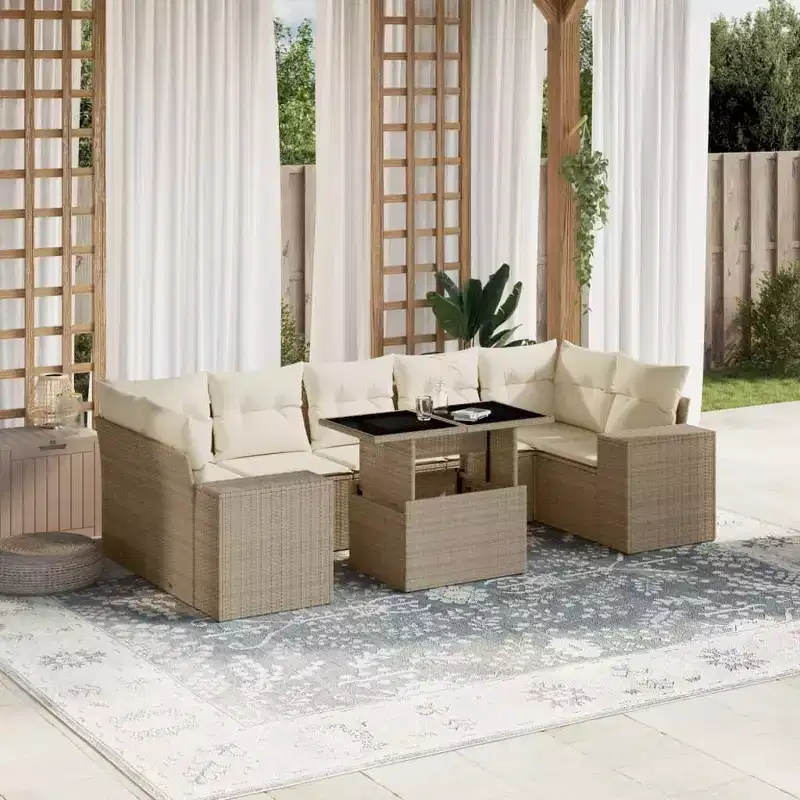 vidaXL Patio Sofa Set with Cushions Outdoor Furniture 8 Piece Poly Rattan