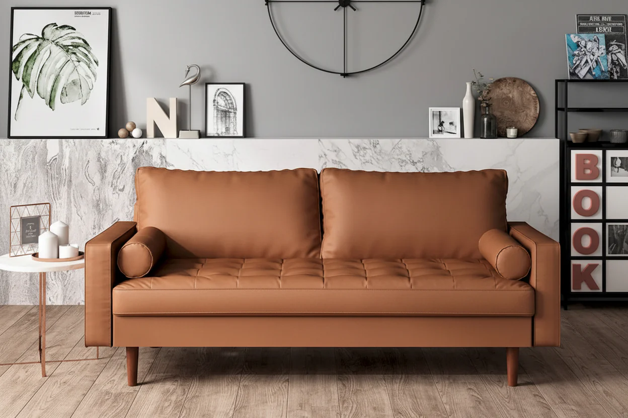 US Pride Lopez Faux Leather Mid-century Modern Sofa