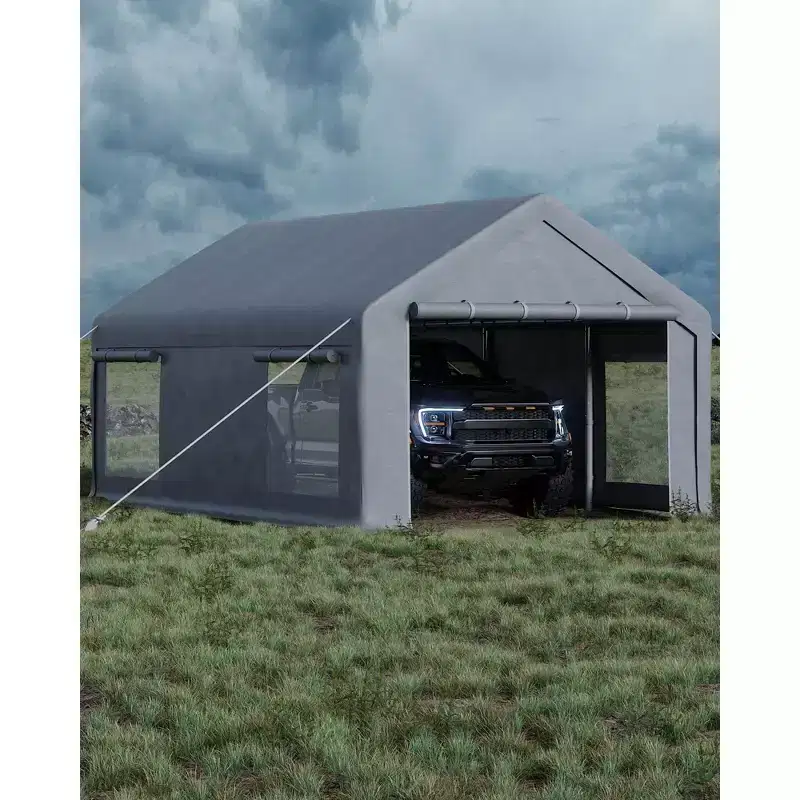 12x20 Ft Portable Garage, Rear Roll-Up Doors and 4 Windows, for Boats, Pickups Shed, and Event Shelter