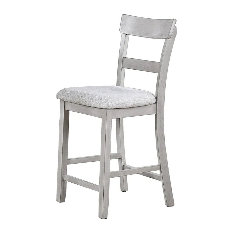 Cher 5 Piece Set Counter Height Dining Table, 4 Chairs, Gray Fabric, Wood