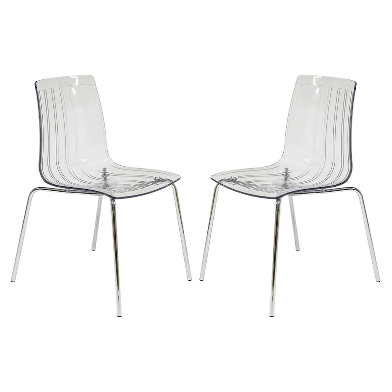 Ralph Acrylic Plastic Dining Chair (Set of 2) Chrome Metal Legs Modern Transparent Accent Side Chair for Dining Room & Kitchen