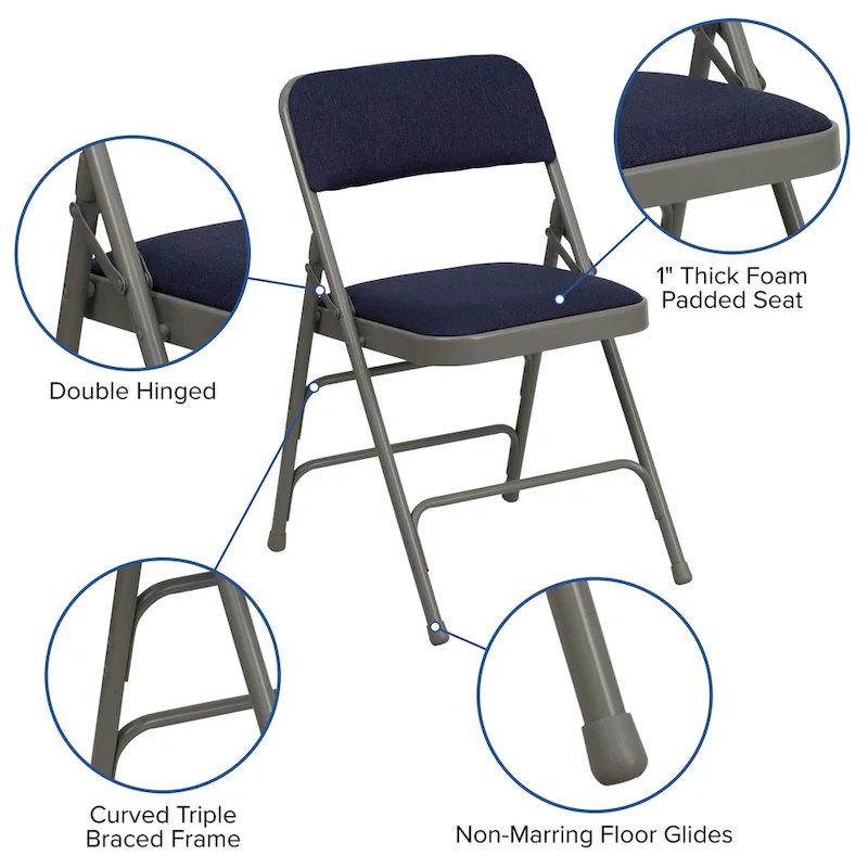 Set of 2 Metal Folding Chairs with Padded Seats
