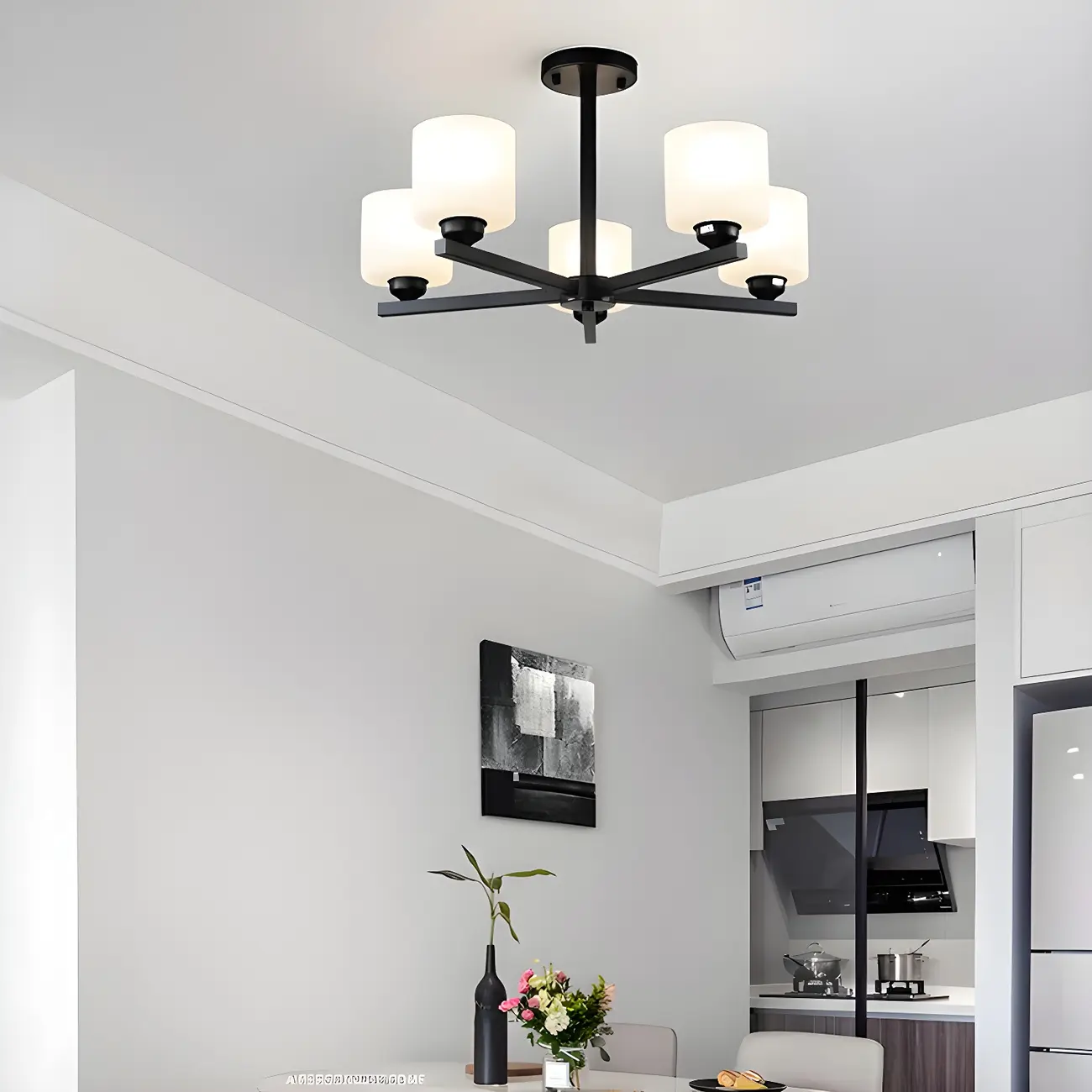 Modern Metal Cylinder Frosted Glass Semi Flush Ceiling Light
