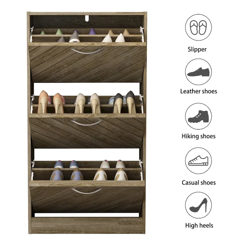 Kerrogee 18-Pair Shoe Storage Cabinet with 3 Flip Drawers Wood/ Grey