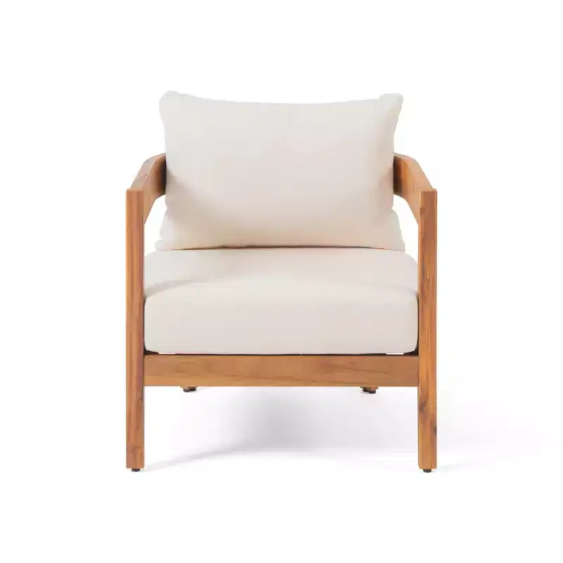 Christopher Knight Home Brooklyn Outdoor Acacia Wood Club Chair with Cushions, Teak/Beige
