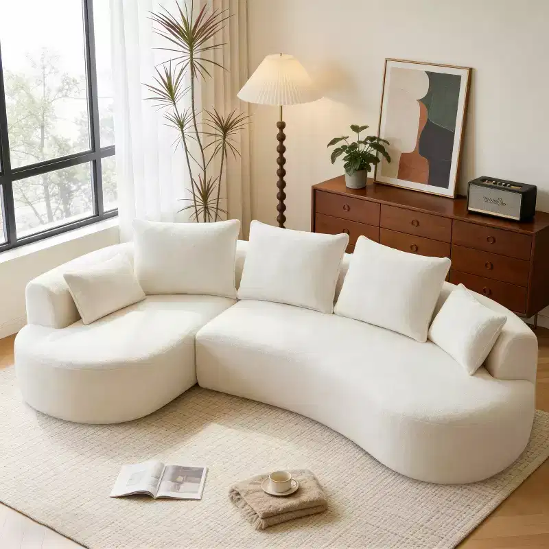 Dyonery alpaca wool full-compressed irregular-shaped sofa, with princess-style accessories on the left side.