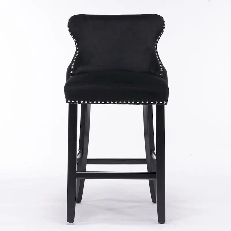 Velvet Wing-Back Barstools with Button Tufting – Set of 2