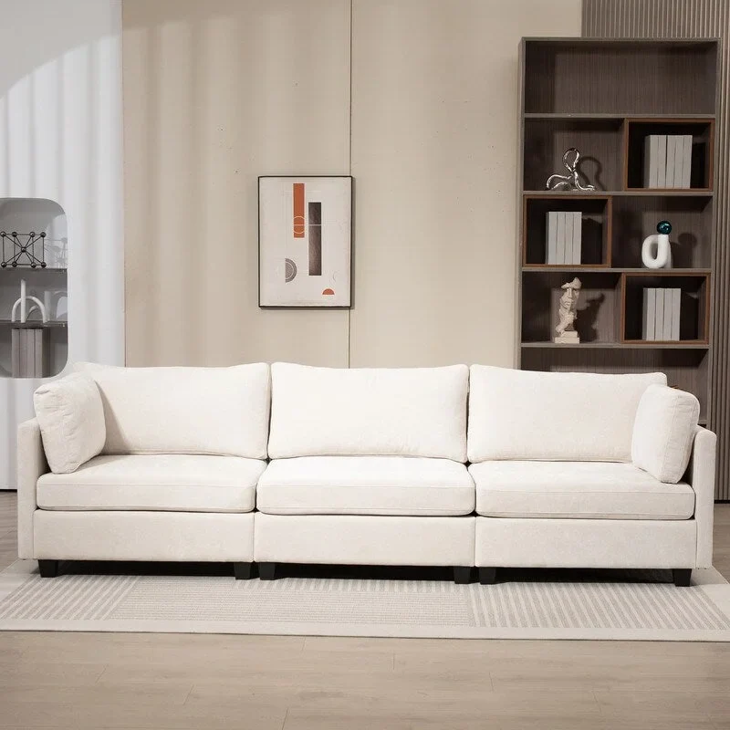 111.42  Chenille Upholstered Three Seater Sofa