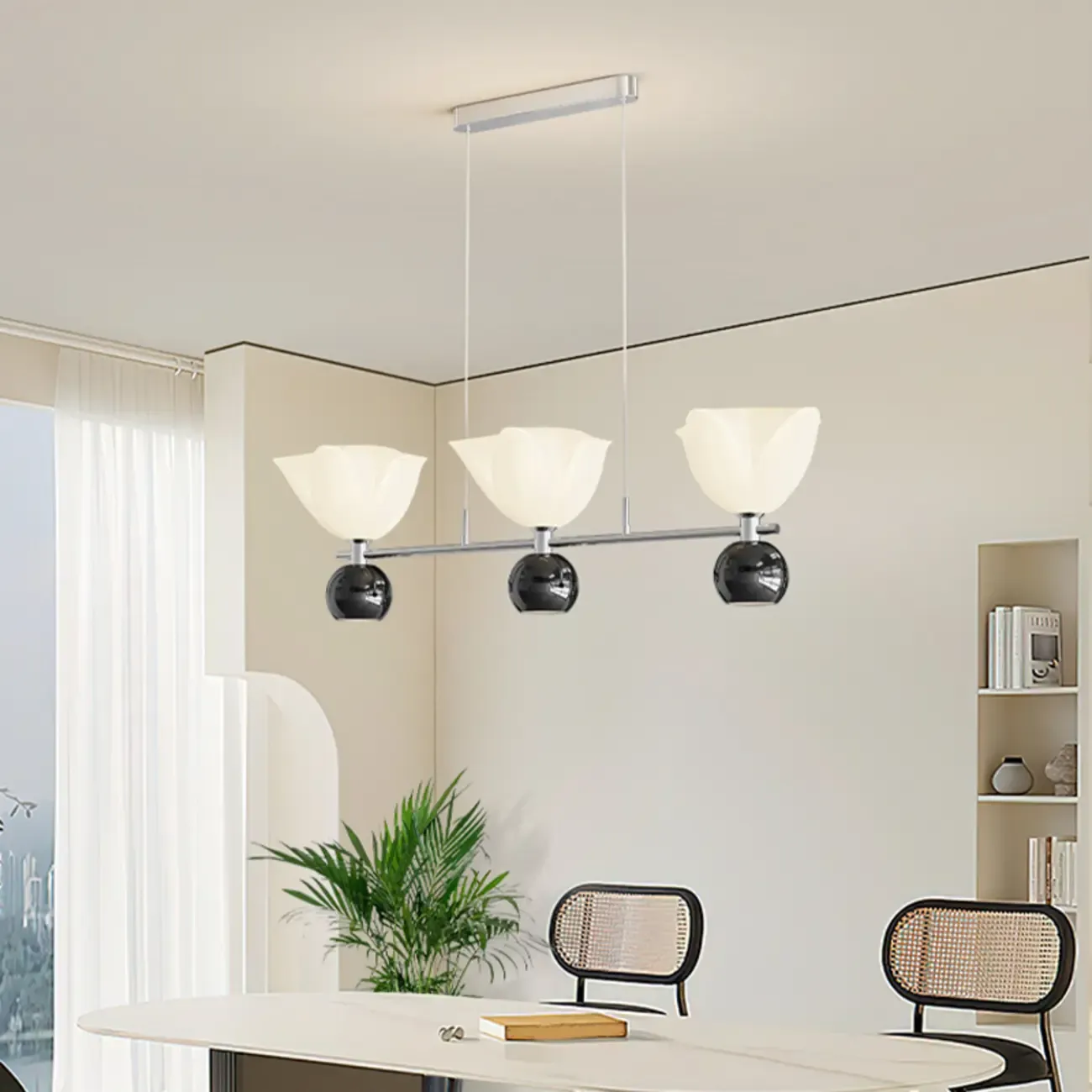 3-Light Modern Chrome Plastic Island Pendant Light