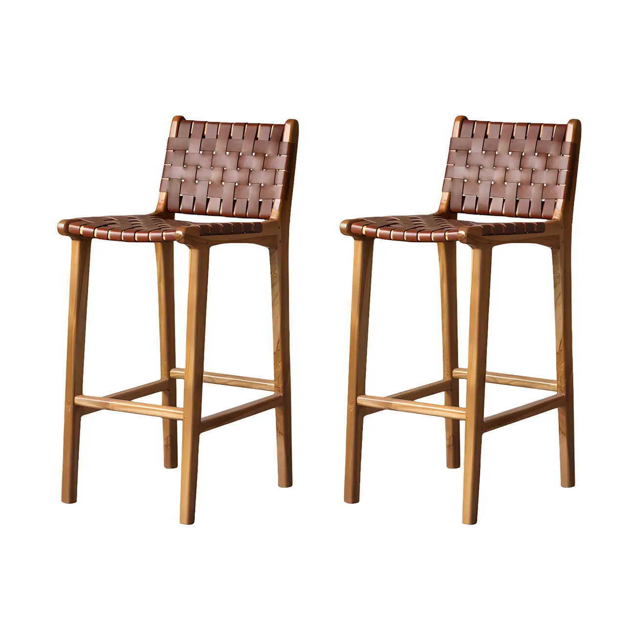 Rustic Reddish Brown Wooden Woven Bar Stool