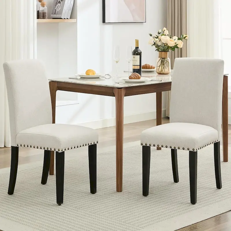 Modern Fabric Dining Chair Set of 4, Upholstered Kitchen Chair with Curved Backrest Wood Legs