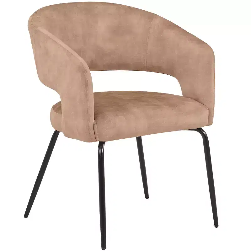 LeisureMod Dining Chair Upholstered in Velvet/Leather with Open Curved Backrest and Powder-Coated Iron Legs Gavin Collection Set of 2