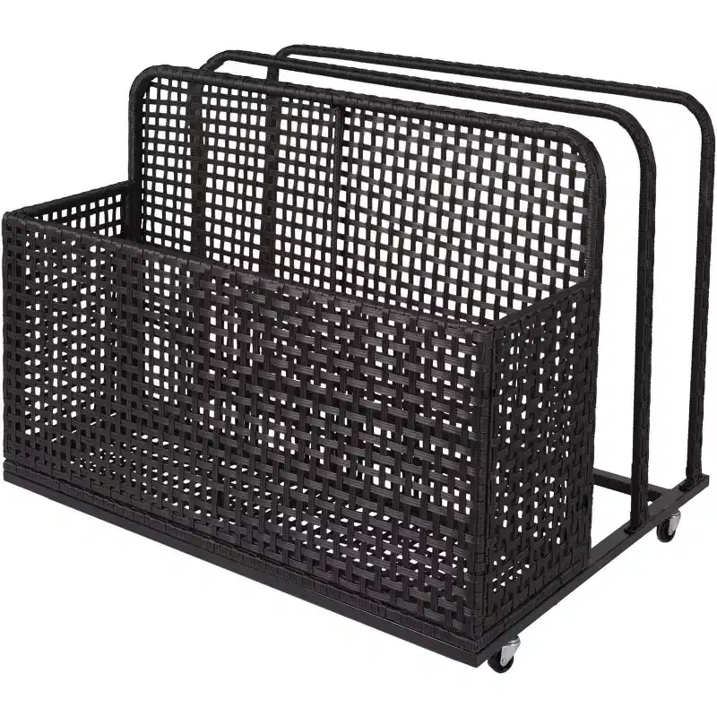COZONY Pool Storage Bin with PE Rattan, Pool Organizer for Cushions & Floaties