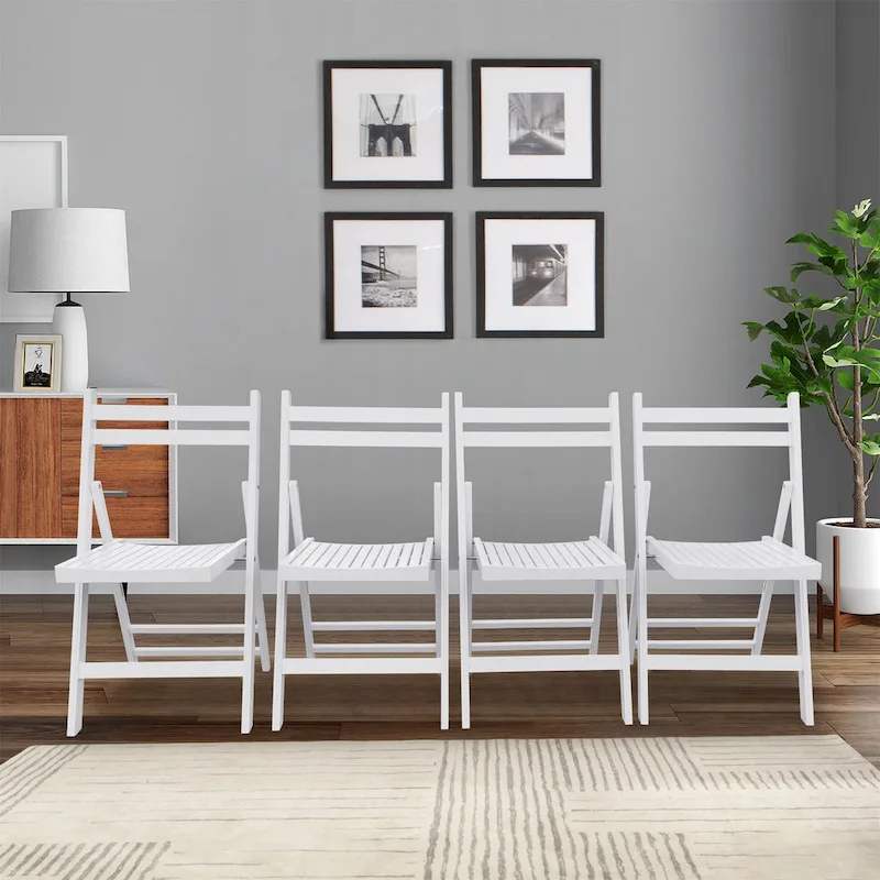 White Wood Folding Chair Set of 4