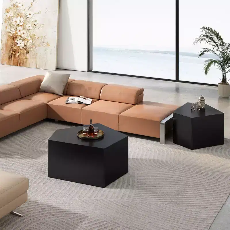 TUYOHW Irrugular Pentagon Coffee Table,Set of 2,Geometric End Table,24/29 Accent Center Table for Living Room,Side Table Set,110lbs Capacity