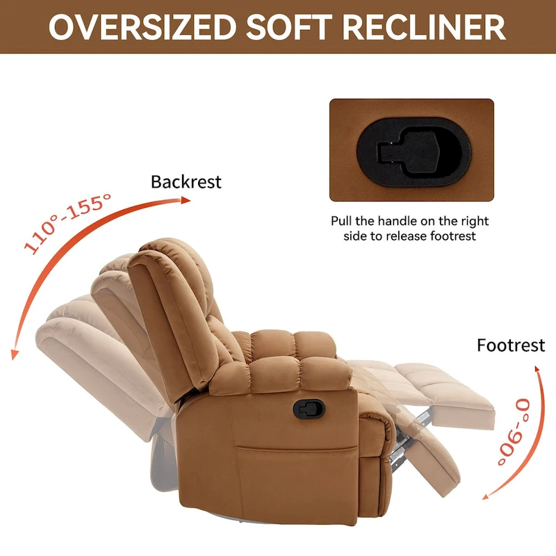 Lazy Boy Swivel Rocker Fabric Recliner Chair, Overstuffed Large Manual Recliner Glider with Pillow Top Arms and Cushion Back