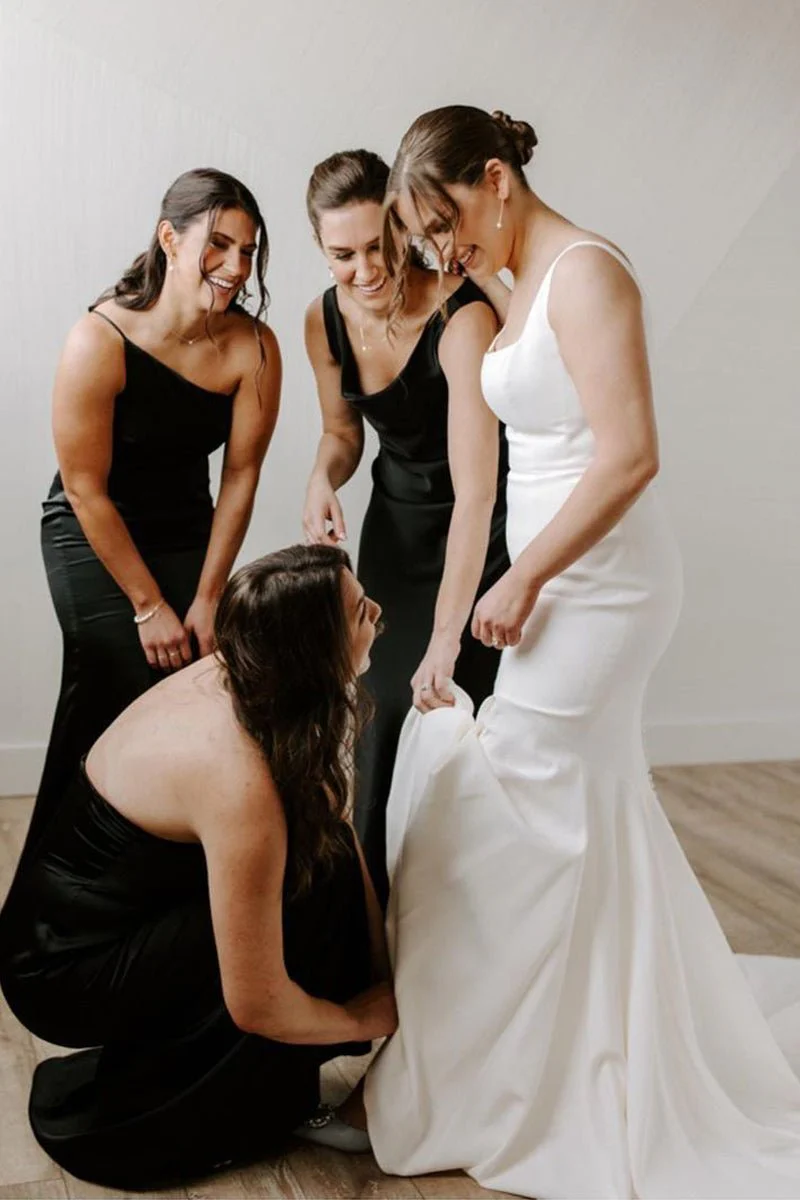 Mermaid Square Neck White Satin Wedding Dresses