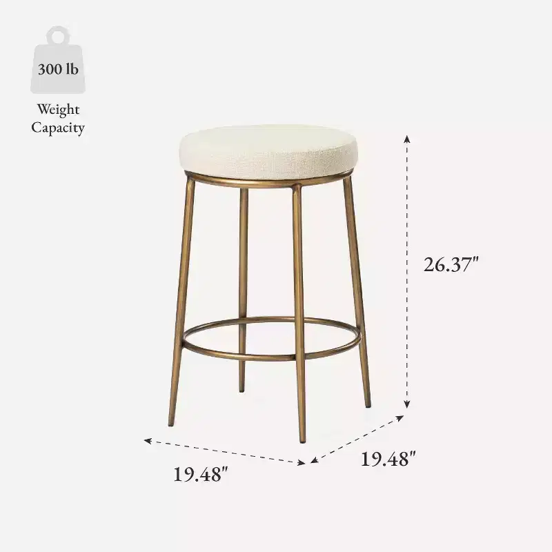 Maven Lane Stella Backless Metal Counter Stool with Fabric Upholstered Seat 26
